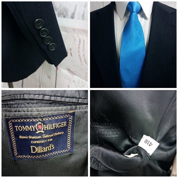 Tommy Hilfiger Dillard's 41R 2 Button Dark Blue Striped 2pc Suit 36x30.5 Pleated - Picture 8 of 14